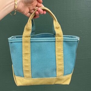 L.L. Bean Boat and Tote Mini Canvas Bag Rare Teal Lime Green LAM Made in USA